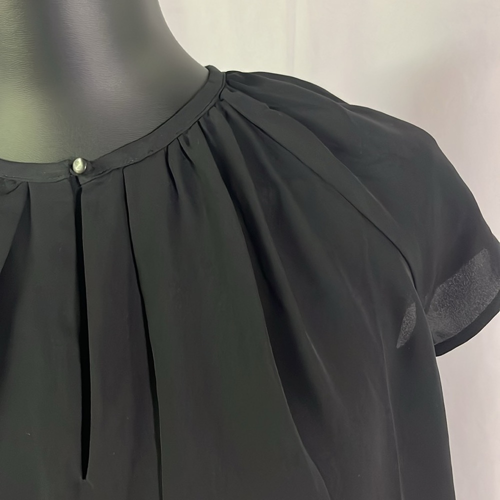 NWT Brooks Brother Black Short Sleeve Silk Keyhole Neck Blouse - Picture 6 of 16